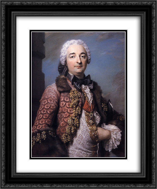 Honore Armand, Duke of Villars 20x24 Black Ornate Wood Framed Art Print Poster with Double Matting by La Tour, Maurice Quentin de