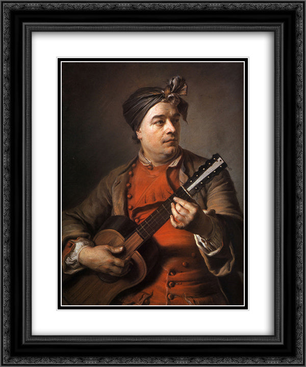 Jacques Dumont le Romain playing the guitar 20x24 Black Ornate Wood Framed Art Print Poster with Double Matting by La Tour, Maurice Quentin de