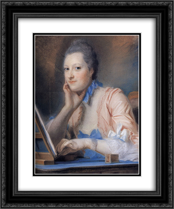 Madame de La Poupliniere 20x24 Black Ornate Wood Framed Art Print Poster with Double Matting by La Tour, Maurice Quentin de