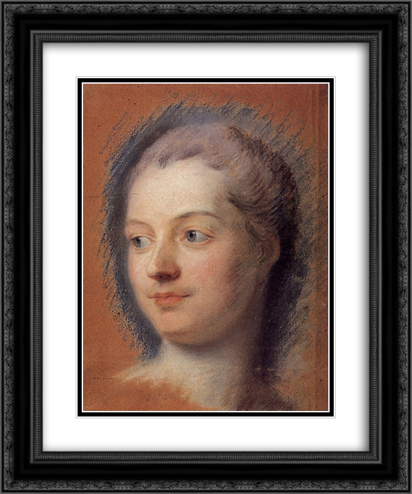 Madame de Pompadour 20x24 Black Ornate Wood Framed Art Print Poster with Double Matting by La Tour, Maurice Quentin de