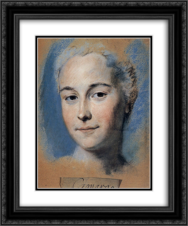 Mademoiselle Camargo 20x24 Black Ornate Wood Framed Art Print Poster with Double Matting by La Tour, Maurice Quentin de