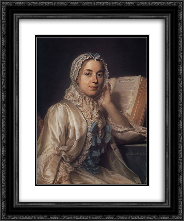 Mademoiselle Ferrand meditating on Newton 20x24 Black Ornate Wood Framed Art Print Poster with Double Matting by La Tour, Maurice Quentin de