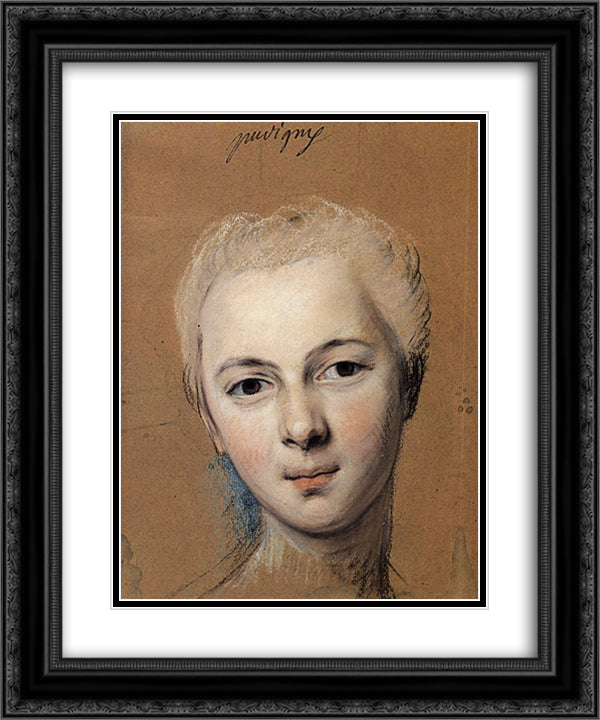 Mademoiselle Pavigne 20x24 Black Ornate Wood Framed Art Print Poster with Double Matting by La Tour, Maurice Quentin de