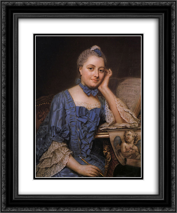 Marie Fel with eyes full of love 20x24 Black Ornate Wood Framed Art Print Poster with Double Matting by La Tour, Maurice Quentin de