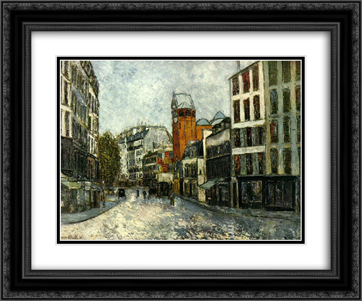 Abbesses street 24x20 Black Ornate Wood Framed Art Print Poster with Double Matting by Utrillo, Maurice