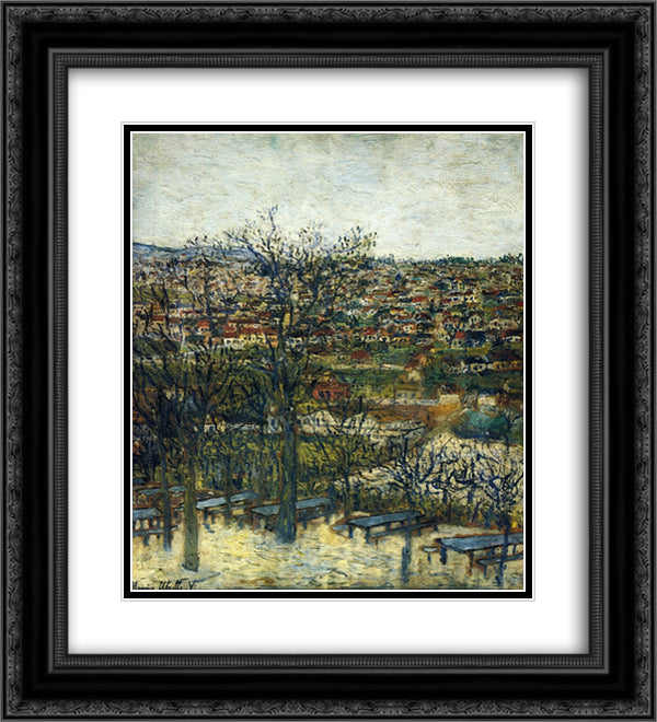 Benches at Montmagny (Val - d'Oise) 20x22 Black Ornate Wood Framed Art Print Poster with Double Matting by Utrillo, Maurice