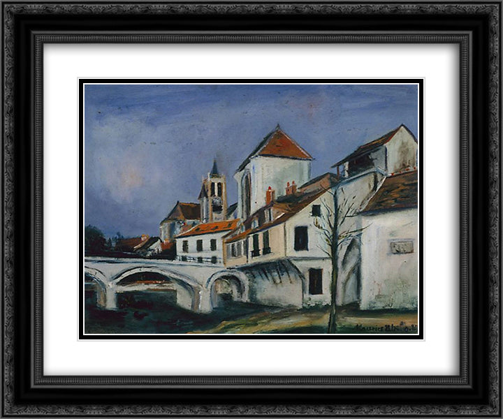 Bridge and Church 24x20 Black Ornate Wood Framed Art Print Poster with Double Matting by Utrillo, Maurice