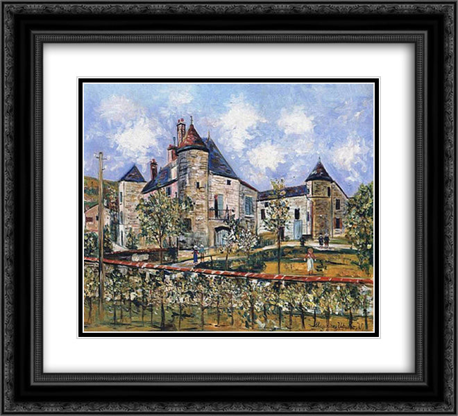 Castle in Charente 22x20 Black Ornate Wood Framed Art Print Poster with Double Matting by Utrillo, Maurice