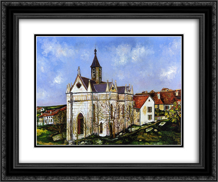 Chapelle de Buis 24x20 Black Ornate Wood Framed Art Print Poster with Double Matting by Utrillo, Maurice