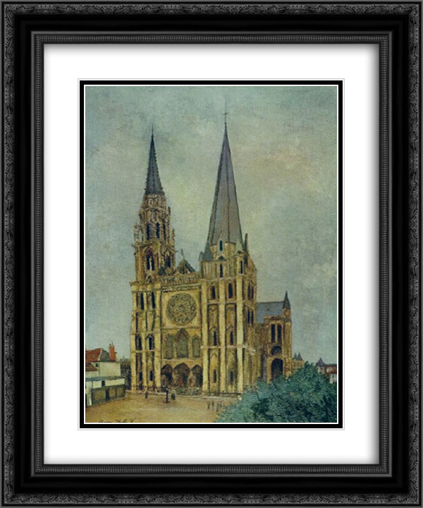 Chartres Cathedral 20x24 Black Ornate Wood Framed Art Print Poster with Double Matting by Utrillo, Maurice