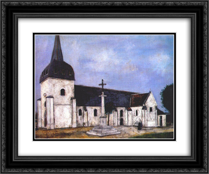 Church of St. Hilary 24x20 Black Ornate Wood Framed Art Print Poster with Double Matting by Utrillo, Maurice