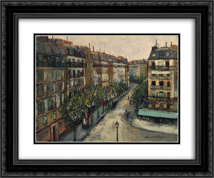 Custine street near Montmartre 24x20 Black Ornate Wood Framed Art Print Poster with Double Matting by Utrillo, Maurice