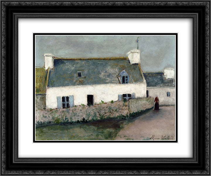 Farm on L'Ile d'Ouessant (Finistere) 24x20 Black Ornate Wood Framed Art Print Poster with Double Matting by Utrillo, Maurice