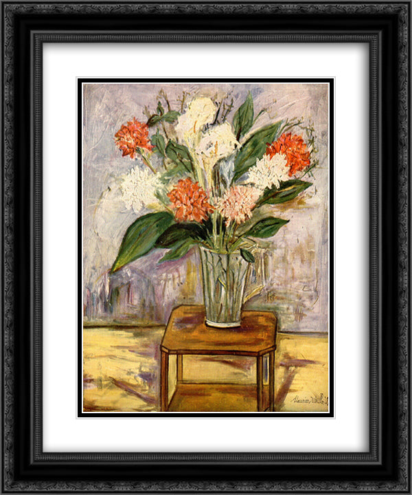 Flowers 20x24 Black Ornate Wood Framed Art Print Poster with Double Matting by Utrillo, Maurice