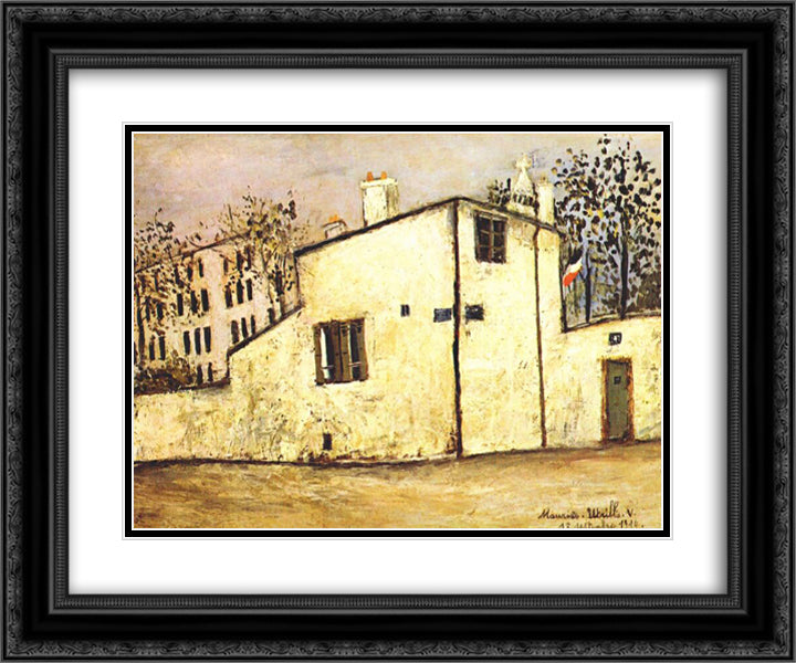 Hector Berlioz's house 24x20 Black Ornate Wood Framed Art Print Poster with Double Matting by Utrillo, Maurice