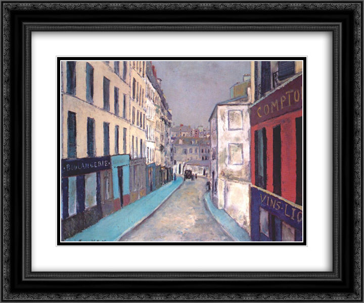Marcadet street 24x20 Black Ornate Wood Framed Art Print Poster with Double Matting by Utrillo, Maurice