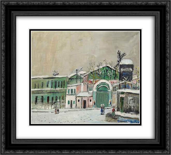 Moulin de la Galette under the snow 22x20 Black Ornate Wood Framed Art Print Poster with Double Matting by Utrillo, Maurice