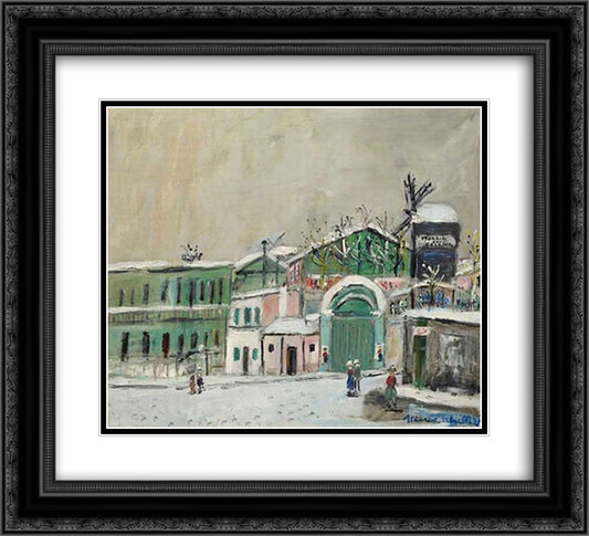 Moulin de la Galette under the snow 22x20 Black Ornate Wood Framed Art Print Poster with Double Matting by Utrillo, Maurice