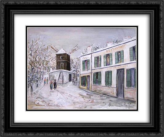 Moulin in Sannois under snow 24x20 Black Ornate Wood Framed Art Print Poster with Double Matting by Utrillo, Maurice