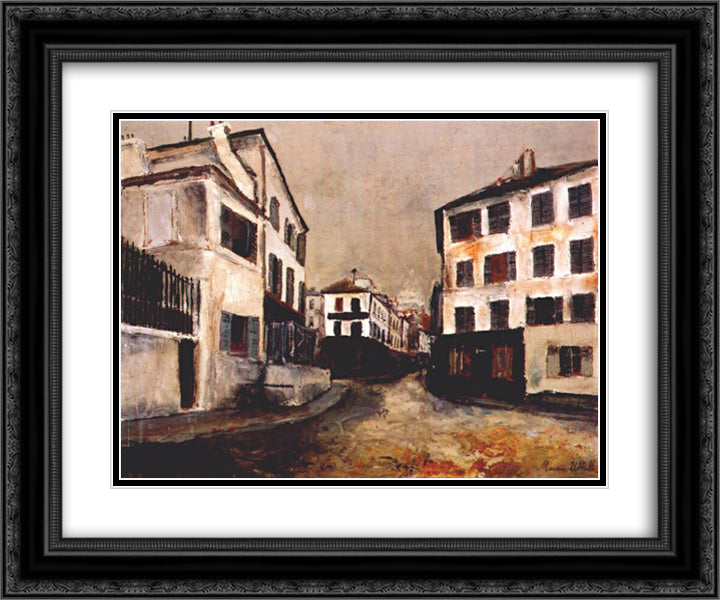 Norvins street 24x20 Black Ornate Wood Framed Art Print Poster with Double Matting by Utrillo, Maurice