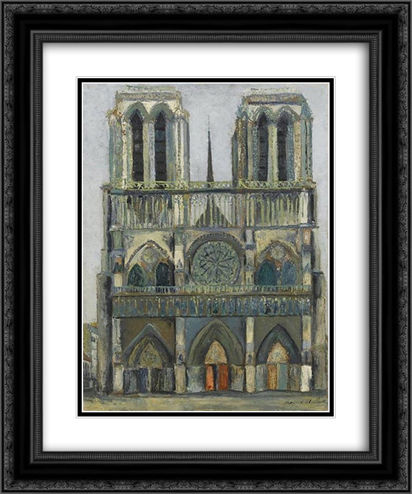 Notre Dame 20x24 Black Ornate Wood Framed Art Print Poster with Double Matting by Utrillo, Maurice