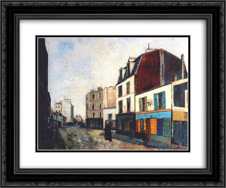 Paintshop at Saint Ouen 24x20 Black Ornate Wood Framed Art Print Poster with Double Matting by Utrillo, Maurice