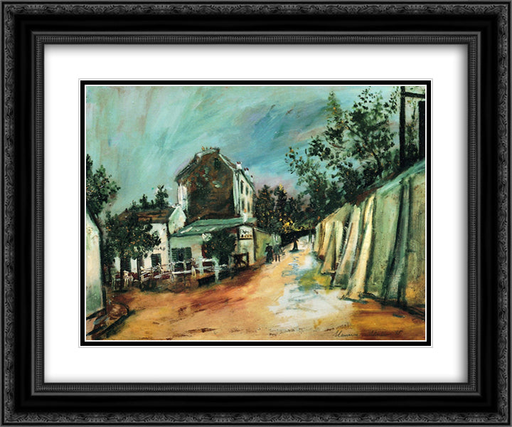 Saint - Vincent stree and the Lapin Agile 24x20 Black Ornate Wood Framed Art Print Poster with Double Matting by Utrillo, Maurice