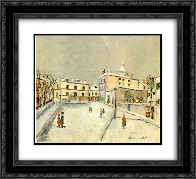 Snow over Montmartre 22x20 Black Ornate Wood Framed Art Print Poster with Double Matting by Utrillo, Maurice