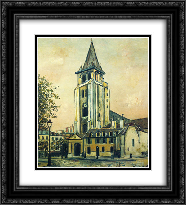 St. Germain Church 20x22 Black Ornate Wood Framed Art Print Poster with Double Matting by Utrillo, Maurice