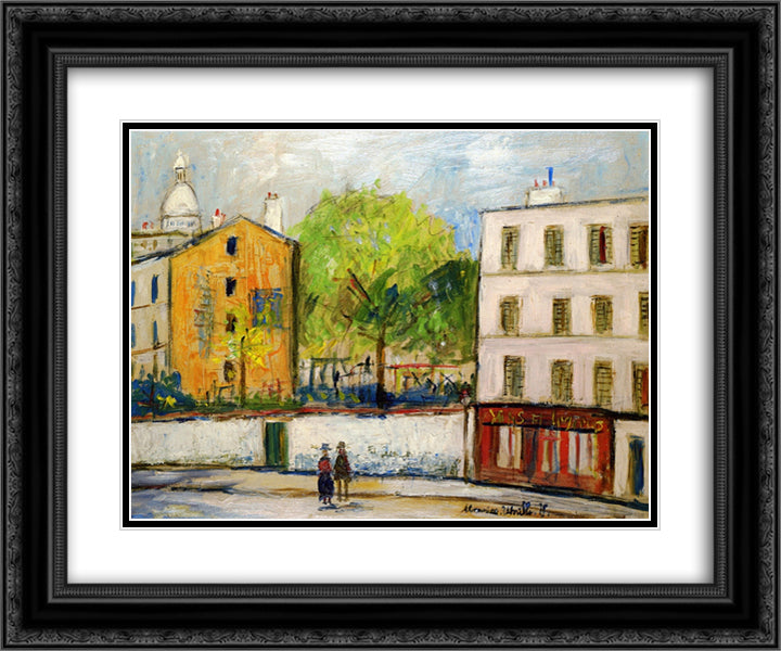 Street in Montmartre 24x20 Black Ornate Wood Framed Art Print Poster with Double Matting by Utrillo, Maurice