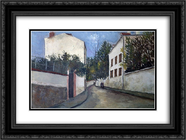 Street in Sannois 24x18 Black Ornate Wood Framed Art Print Poster with Double Matting by Utrillo, Maurice