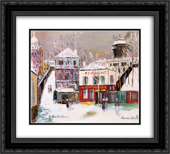 The Maquis of Montmartre Under the Snow 22x20 Black Ornate Wood Framed Art Print Poster with Double Matting by Utrillo, Maurice