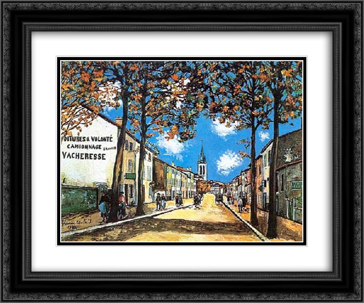 The Quartier Saint - Romain at Anse, Rhone 24x20 Black Ornate Wood Framed Art Print Poster with Double Matting by Utrillo, Maurice
