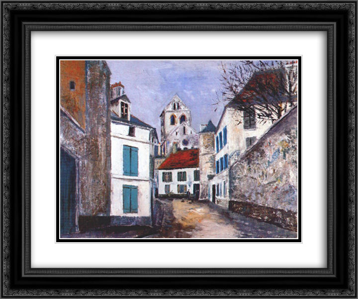 Village street 24x20 Black Ornate Wood Framed Art Print Poster with Double Matting by Utrillo, Maurice
