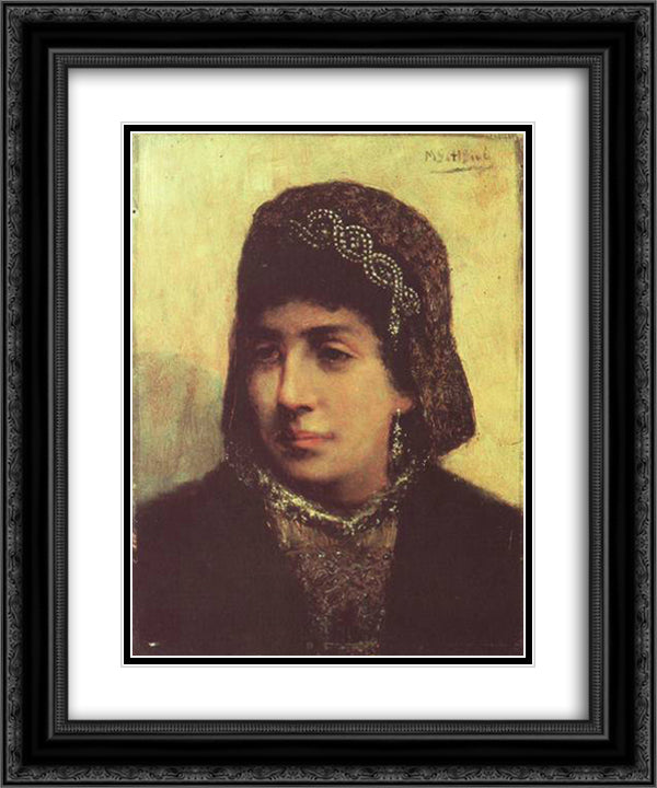 Head of a Jewish Bride 20x24 Black Ornate Wood Framed Art Print Poster with Double Matting by Gottlieb, Maurycy