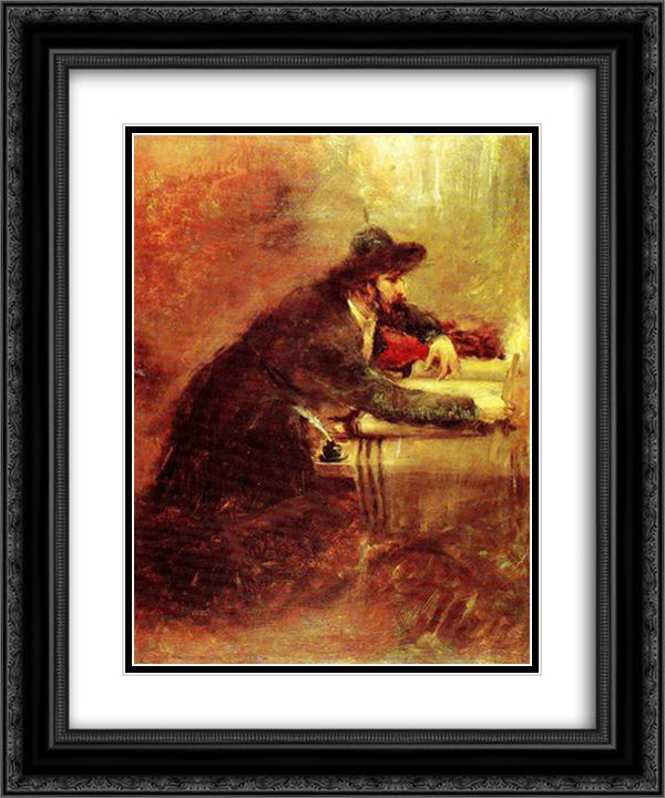 Torah Scribe 20x24 Black Ornate Wood Framed Art Print Poster with Double Matting by Gottlieb, Maurycy
