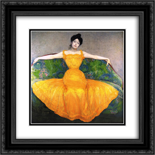 Lady in Yellow Dress 20x20 Black Ornate Wood Framed Art Print Poster with Double Matting by Kurzweil, Max