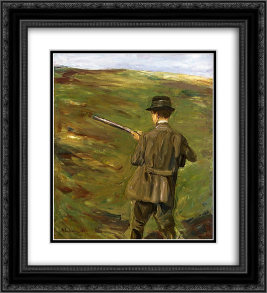 A Hunter in the Dunes 20x22 Black Ornate Wood Framed Art Print Poster with Double Matting by Liebermann, Max