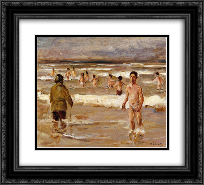 Children Bathing in the Sea 22x20 Black Ornate Wood Framed Art Print Poster with Double Matting by Liebermann, Max
