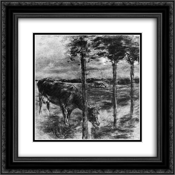 Drinking cow 20x20 Black Ornate Wood Framed Art Print Poster with Double Matting by Liebermann, Max