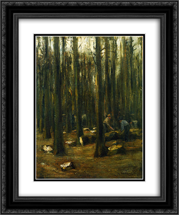 Lumberjack in the forest 20x24 Black Ornate Wood Framed Art Print Poster with Double Matting by Liebermann, Max