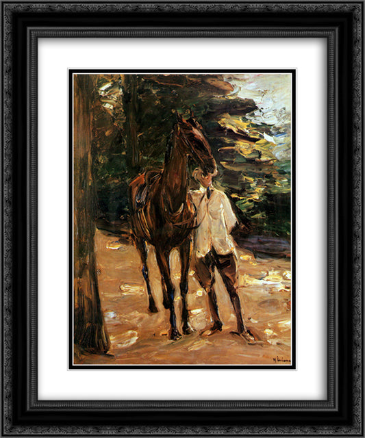 Man with horse 20x24 Black Ornate Wood Framed Art Print Poster with Double Matting by Liebermann, Max