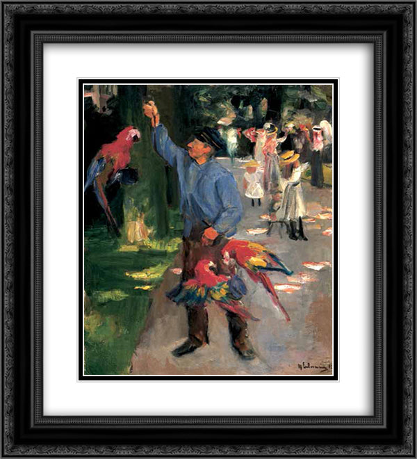Man with parrots 20x22 Black Ornate Wood Framed Art Print Poster with Double Matting by Liebermann, Max