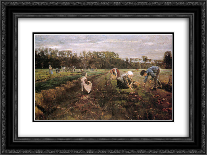 Potato gatherers 24x18 Black Ornate Wood Framed Art Print Poster with Double Matting by Liebermann, Max