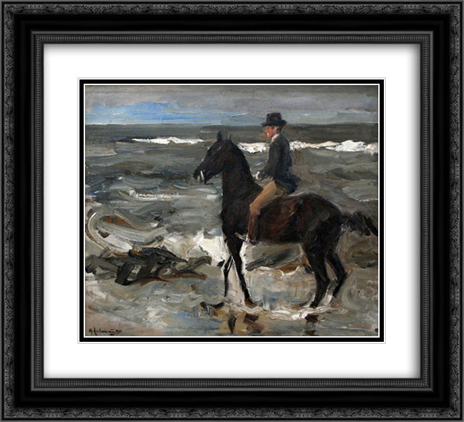 Rider on the Beach 22x20 Black Ornate Wood Framed Art Print Poster with Double Matting by Liebermann, Max
