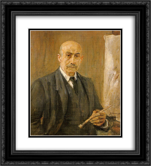 Self-Portrait with palette 20x22 Black Ornate Wood Framed Art Print Poster with Double Matting by Liebermann, Max