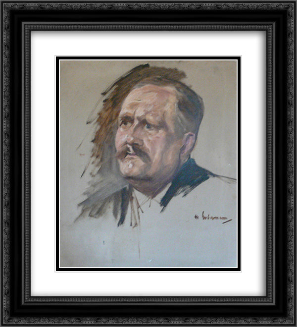 Sketch for the Portrait of Friedrich Naumann 20x22 Black Ornate Wood Framed Art Print Poster with Double Matting by Liebermann, Max
