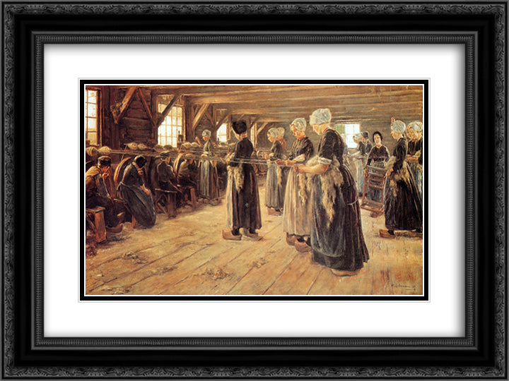 Spinning Workshop in Laren 24x18 Black Ornate Wood Framed Art Print Poster with Double Matting by Liebermann, Max