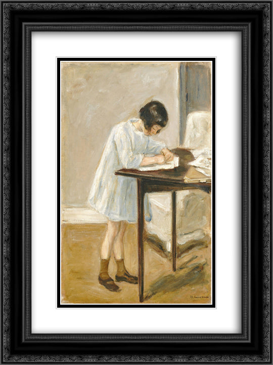 The Artist's Granddaughter at the Table 18x24 Black Ornate Wood Framed Art Print Poster with Double Matting by Liebermann, Max