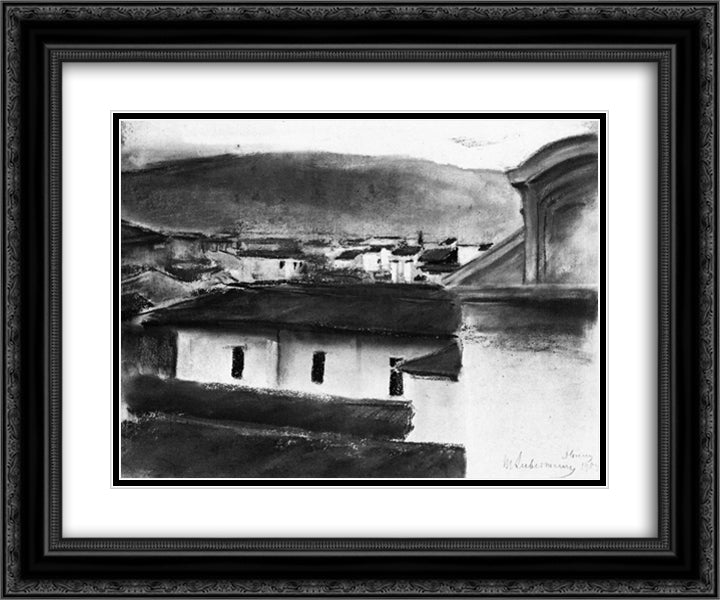 View of the Roofs of Florence 24x20 Black Ornate Wood Framed Art Print Poster with Double Matting by Liebermann, Max